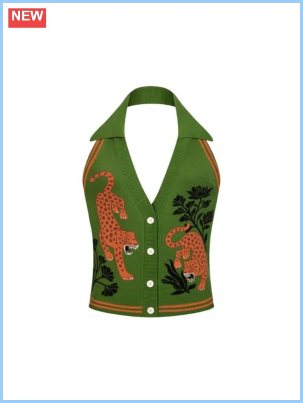 Cotton Knit Vest Top Sleeveless Button Down V-Neck Retro Tank